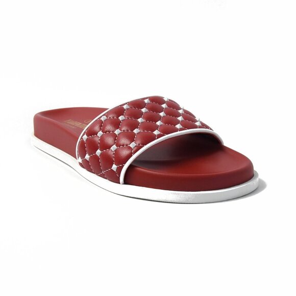 Valentino Quilted Studded Slider Red - Picture 1 of 4